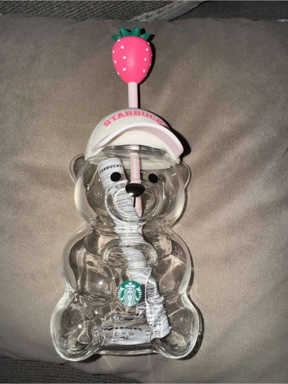 Starbucks Clear Bearista Tumbler with Pink Strawberry Straw